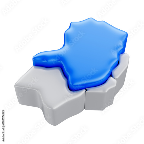3D Asset - Southeast Brazil Map Highlighting Minas Gerais State with Transparent Background