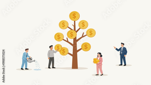 People nurturing a money tree