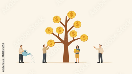 People nurturing a money tree