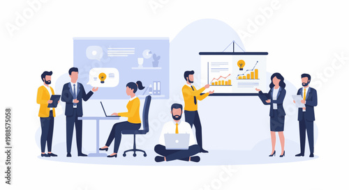 Diverse team in modern office collaborates on business growth strategy