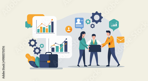 Team collaboration on business growth with analytics and strategy