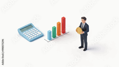 Businessman with calculator and coin