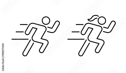 Set of outline icons of running fast Male and female. Full Vector symbol collection
