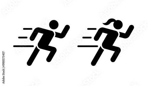 fast running man and woman icon isolated on white background. People symbol
