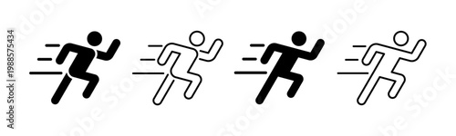Running person icon in different styles for sport training, fitness apps, motivation and sport infographics content. Outline and flat style vector symbols collection