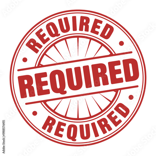 Red required stamp seal with text on white background