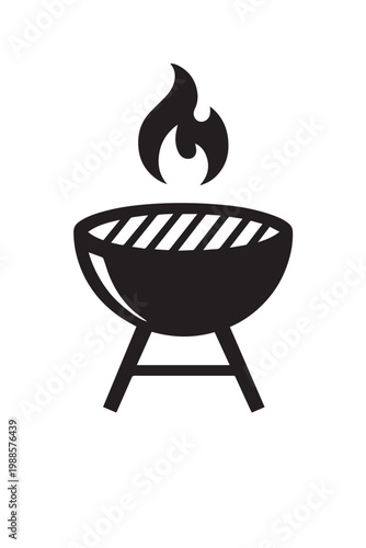 Barbecue grill icon with fire flame minimalist flat vector