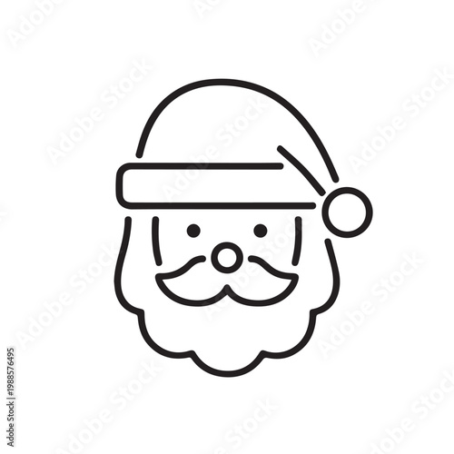 Minimalist Santa Claus face icon line art for Christmas decoration