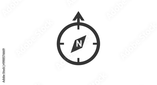 Black compass icon with north direction.
