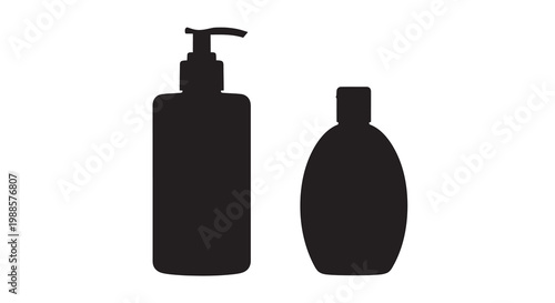 Silhouettes of two personal care product dispensers on white background