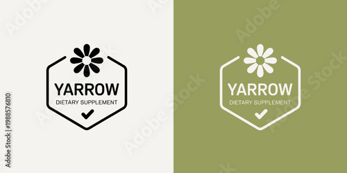 Modern yarrow dietary supplement logo design with a flower and checkmark emblem