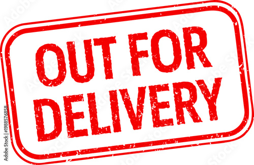 Out For Delivery Red Grunge Rubber Stamp Illustration