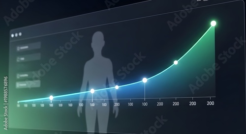 AI healthcare system displaying patient recovery as a smooth, glowing timeline curve on a digital interface.