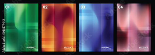 Abstract Posters Set. Bright gradient stripes. Blurred backgrounds. Defocused color templates for creative graphic design. Vector illustration.