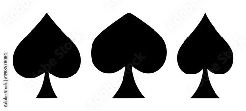 Spade symbol set with black silhouette on white background featuring playing card icon, game symbol with iconography and emblem