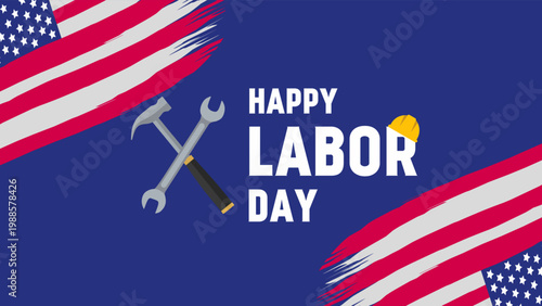 Happy US Labor Day card banner background, vector illustration.