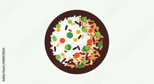 Colorful Rice Bowl with Peas and Carrots - Healthy Food Illustration
