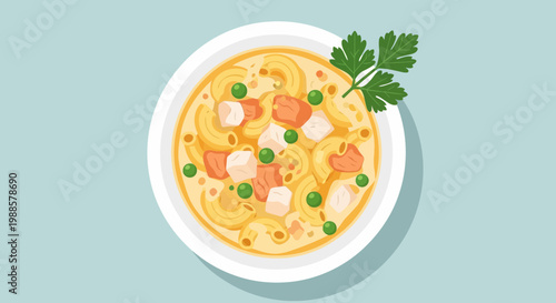 Creamy Macaroni and Cheese with Peas and Ham, Top View