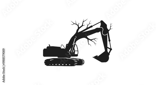 Black silhouette of an excavator machine.