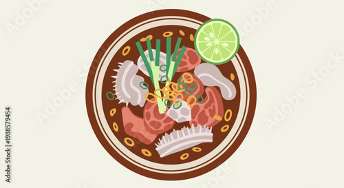 Delicious Ramen Bowl Top View Flat Design - Asian Noodle Soup