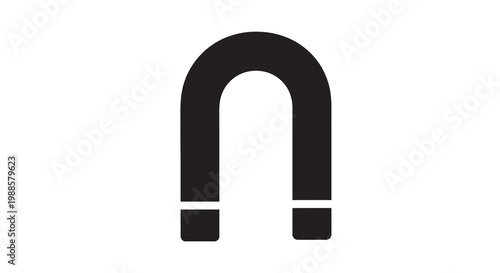 Simple black silhouette of a horseshoe magnet on a white background