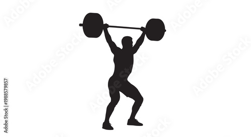 Silhouette of a weightlifter completing an overhead press with a barbell