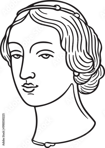 Classical marble female bust front view line illustration