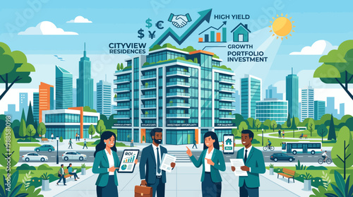 Business professionals in city investment.