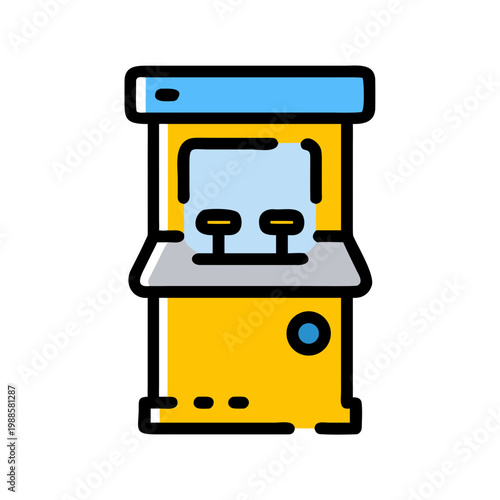 Retro arcade cabinet icon featuring colorful vector gaming machine with joypad and buttons