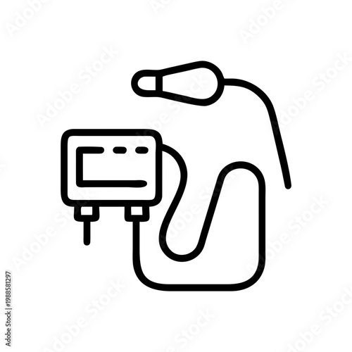 Tattoo machine outline icon depicting professional body art equipment with power supply cord