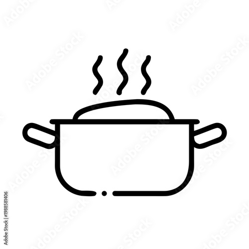 Outline cooking pot icon with rising steam isolated on transparent background for kitchen design