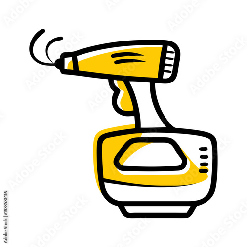 Cordless power drill icon vector illustration in yellow and black colors on checkered background