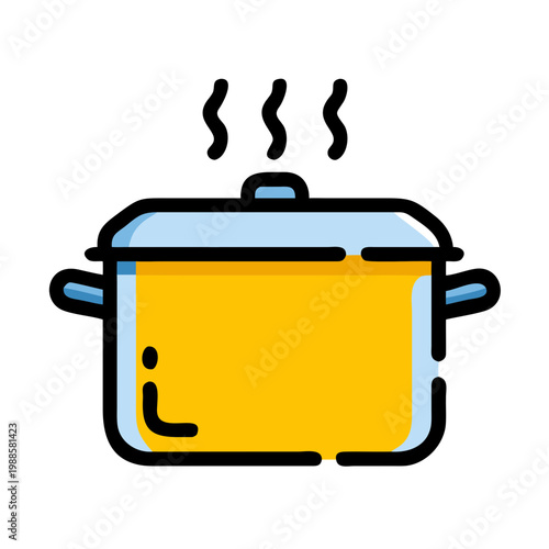 Cooking pot with steam icon vector illustration showing hot kitchenware on transparent background
