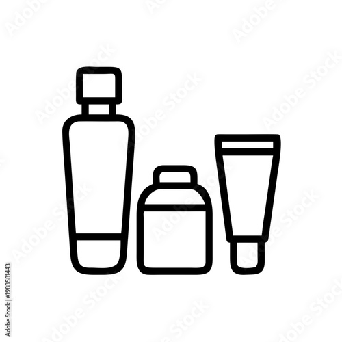 Outline skincare product icons vector illustration showing cosmetic containers on transparency