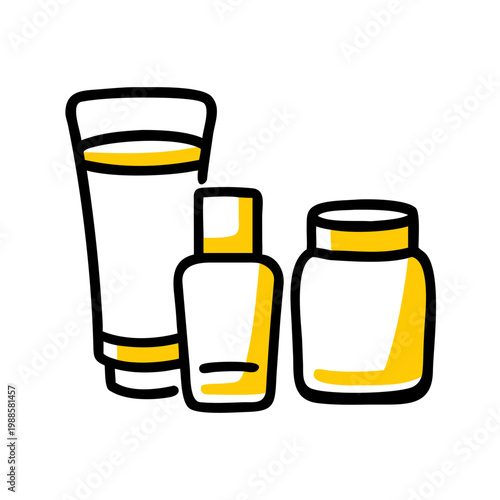 Beauty icon set. skin care product. outline design with yellow color filling