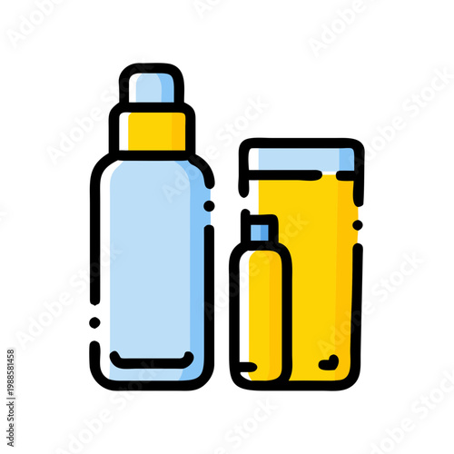 Cosmetic bottle and tube set icon vector illustration showing beauty products on transparency