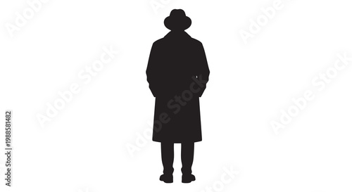 Silhouette of a person wearing a coat and hat facing away