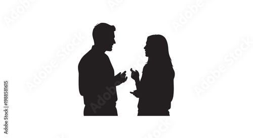 Silhouette of a man and woman engaged in a serious conversation