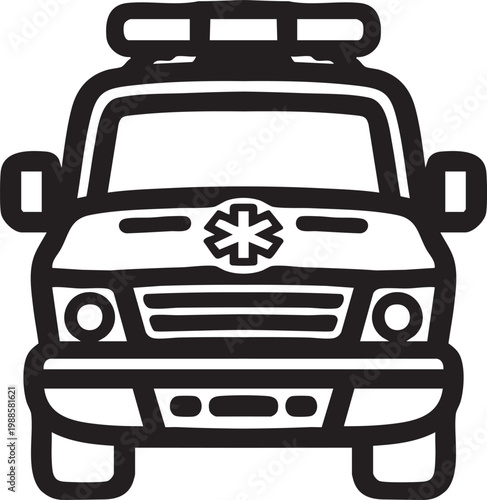Front view ambulance vehicle icon line illustration