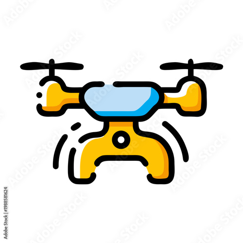 Unmanned aerial vehicle drone icon with colorful line art design for technology projects now