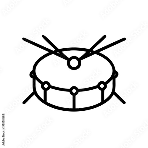 Snare drum outline icon with sticks for music lessons and school band performance branding