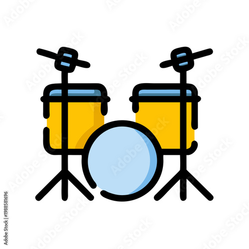 Percussion drum set icon with colorful line art for musical performance and rhythm education