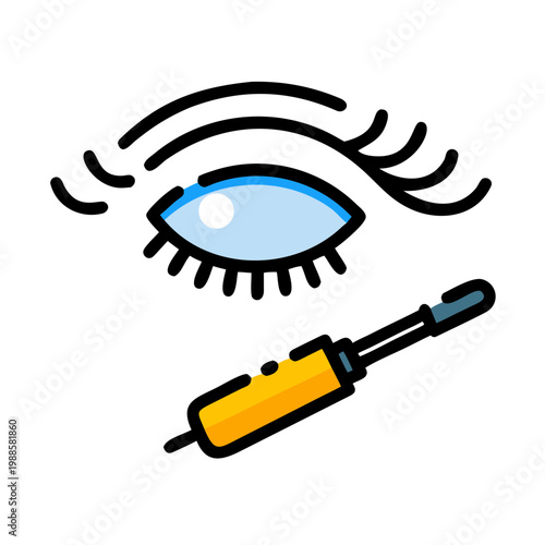 Mascara wand application icon for long eyelashes makeup beauty routine cosmetic line vector