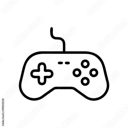 Stylized outline of video game controller with buttons and joystick on transparent background