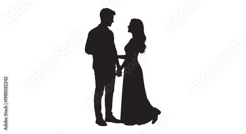 Silhouetted couple holding hands appearing to be in a romantic embrace
