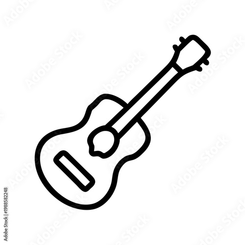 Outline icon of a classical acoustic guitar with six strings on transparent background