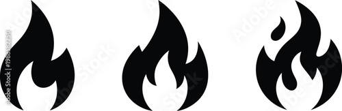 Fire icons flame symbol bonfire silhouette flat style heat blaze vector illustration design