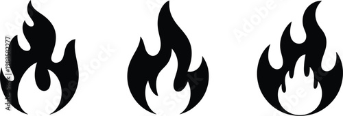 Fire icons flame symbol bonfire silhouette flat style heat blaze vector illustration design