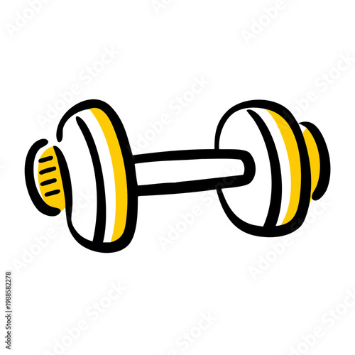 Hand drawn yellow dumbbell vector illustration for gym fitness workout bodybuilding concept