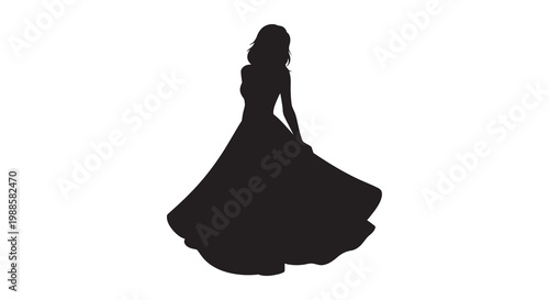 Silhouette of a woman in a long flowing evening gown